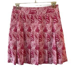 J Crew Pink White Paisley Floral Cotton Pleated Flare Lined Side Zip Skirt 10